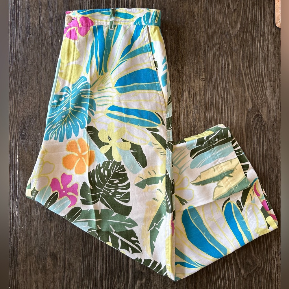 Bamboo Traders VTG (10) Tropical Floral 100% Silk Pants!